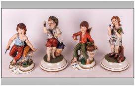 Capodimonte - Fine Early Figures ( 4 ) In Total. All Figures Child Related. Height 6 & 7 Inches.