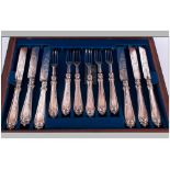 Victorian Impressive Silver 24 Piece Canteen of Dessert/Fruit Cutlery, 12 forks and 12 knives,