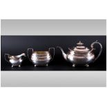 George III Regency Matched 3 Piece Tea - Service. Each Piece Engraved With Floral Decoration and The