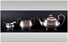 George III Regency Matched 3 Piece Tea - Service. Each Piece Engraved With Floral Decoration and The