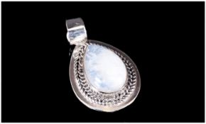 Rainbow Moonstone Pendant, a pear cut cabochon of rainbow moonstone, of 6cts, bezel set in a hand