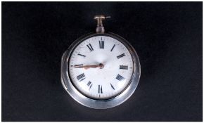 WITHDRAWN----------William IV Silver Pair Cased Verge Fusee Pocket Watch  with white porcelain dial,
