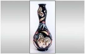 Moorcroft - Tubelined Vase ' Butterflies ' on Dark Blue Ground. Designed by Emma Bossons. Height