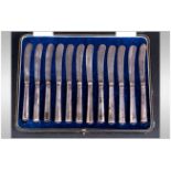 George V Boxed Set of 12 Silver Handle Butter Knives. Hallmark Sheffield 1921.