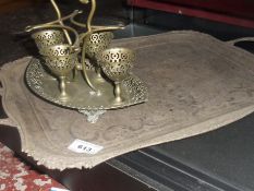 4 Metal Egg Cups on Own Serving Tray.