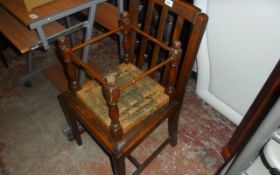 Wooden Chair With Leather Set & Woven Seated Stool