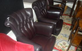 Pair Of Purple Leather Lounge Seats