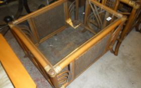 Glass Topped Cane & Wicker Coffee Table