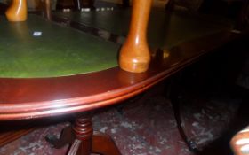 Oval Wooden Framed Green Leather Topped Coffee Table