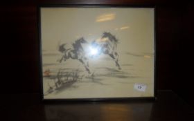 Japanese Two Ponies Picture Framed