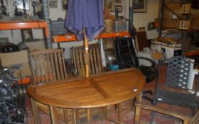 Wooden Table With Three Matching Chairs & Parasol