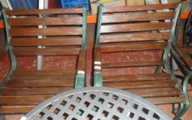 Two Matching Wooden Metal Outdoor Chairs