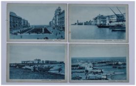 Set of Four Postcards of Alexandria, Egypt, Blue Tinted with Serrated Edge, Unused. c.1920's.