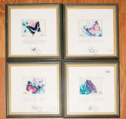Set of Four Philatelic Bureau of Singapore Framed and Glazed Butterfly Stamps with Matching Coloured