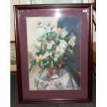 Attractive Abstract Gouache of a Vase of Flowers, Signed D. Rusk. Frame and Glazed. Size 30 x 40