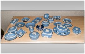 Collection Of Wedgwood Blue Jasperware, 22 pieces in total. Mostly comprising lidded trinket