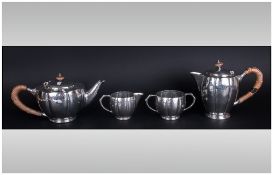 Arts & Crafts Tudric Pewter 4 Piece Tea Set, Made For Liberty & Co. c.1920. Coffee Pot 6.75 Inches