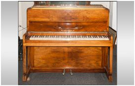 Rogers Eungblunt Walnut Cased Deco Style Upright Piano, iron framed overstrung action. Shaped deco