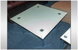 Large Modern Designer Square Glass Coffee Table With Chrome Legs And Square Detail To Top 33½²,