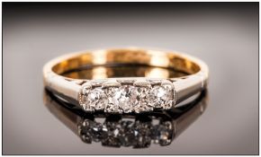 Ladies Early 20thC Diamond Ring, Set With Three Round Cut Diamonds, Marked 18ct Plat, Ring Size K.