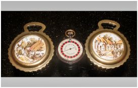 Metal Compass 'Monte Carlo At Home Registered' Together With 2 Small Brass & Porcelain Plaques