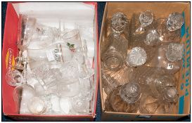 2 Boxes Containing A Collection Of Decanters And Drinks Glasses