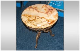 Italian Brass Pedestal Coffee Table With Onyx Top