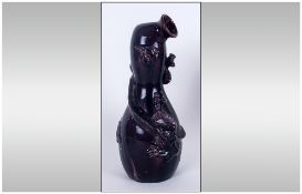 Chinese Double Gourd Dragon Bottle Vase 19thC, applied with a scrolling dragon, Of unsuaul shape
