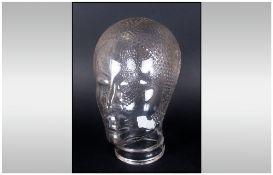 Vintage Clear Glass Mannequin Head. 10.5 Inches High.