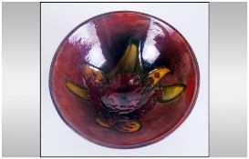 Moorcroft - Small Footed Bowl ' Orchids ' Design. Label To Base Reads - Potters To The Late Queen