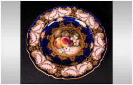 Royal Worcester Hand Painted R. Sebright Cabinet Plate. The Central Panel of Fallen Fruits Framed In