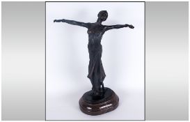 Art Deco Style Copy Bronze Figurine of a Dancing Girl by Chiparus, Raised on a Marble Base. Stands