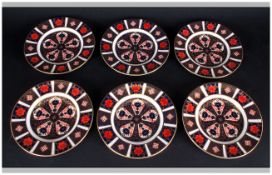 Royal Crown Derby Fine Old Imari Pattern, Set of Six Small Cabinet Plates. Finished In 22ct Gold,