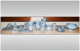 28 Pieces Of Miscellaneous Blue & White Jasperware wedgwood items, bowls, plates, vases, trinket
