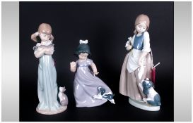 Nao By Lladro Figures, 3 in total, 'Children With Cats & Dogs' Tallest figure 9''. All figures are