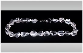 Rock Crystal Tumble Bead Necklace, natural, white, rock crystal smooth tumbled beads, hand knotted