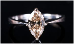 Withdrawn xxxxxxxxxxxxxxxx 18ct White Gold Diamond Ring, Single Stone Marquise Shaped Champagne