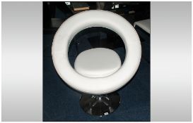 Contemporary Designer Chair  Modern White Leather Cushioned Circular Shape, Chrome Pedestal And