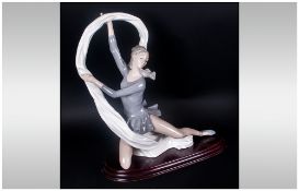 Nao by Lladro Special Edition Figurine ' The Art of The Dance ' Dancer With Veil, Raised on a Wooden