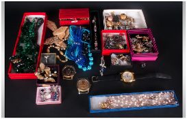 A Large Collection of Good Quality Costume Jewellery, Includes Watches, Earrings, Brooches &