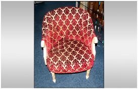 French Style Bedroom/Salon Tub Chair Painted Wooden Frame, Plush Red Upholstered Padded Seat And