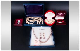 Mixed Lot Of Costume Jewellery, Comprising Pearl Necklace And Earrings, 3 Strand Necklace, Nurses