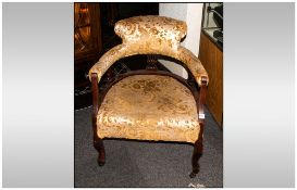 Edwardian Tub Chair with upholstered back, seat & arms. On shaped cabriole type legs, the back