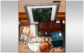 Miscellaneous Lot Comprising Mahogany Hinge Top Table Box, Flatware, Bohemian Crystal Tankard, Small