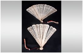 Pair Of French 19th Century Bone/Ivory Fans, finely fretted.