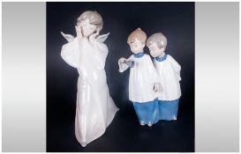 Lladro Figure, Model Num.4959, Issued 1977, Height 9 Inches + Nao Figure - Choir Boys, Height 7