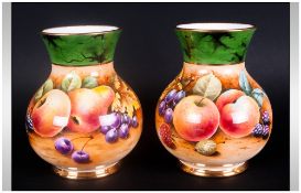 P. Gosling - Signed and Hand Painted Pair of Vases ' Fallen Fruits ' Stillife. Signed P. Gosling.