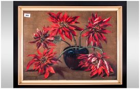 Tretichoff Poinsetta Picture, framed & glazed, 25x19''