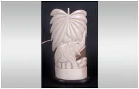 Art Deco Ivory Carved Lamp Electrified On Macasser Wood Base with contemporary shade. 1920/30's,