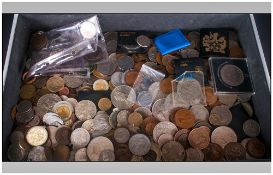 Small Aluminium Briefcase Containing A Quantity Of World Coins 19/20thC Complete Mix To Sort